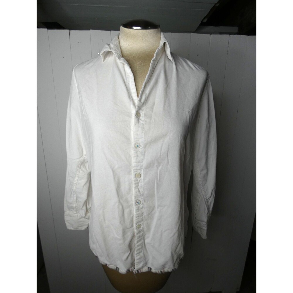 American Colors by Alex Lehr Women's M Corduroy White Button Up Top Patch Detail